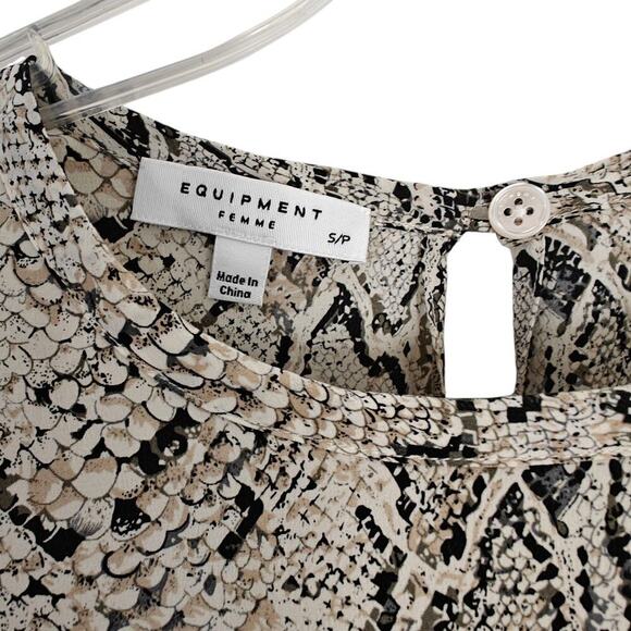 Equipment Aubrey Snake Print 100% Silk Shift Dress Sz Small Gray Pockets Keyhole - Picture 3 of 8